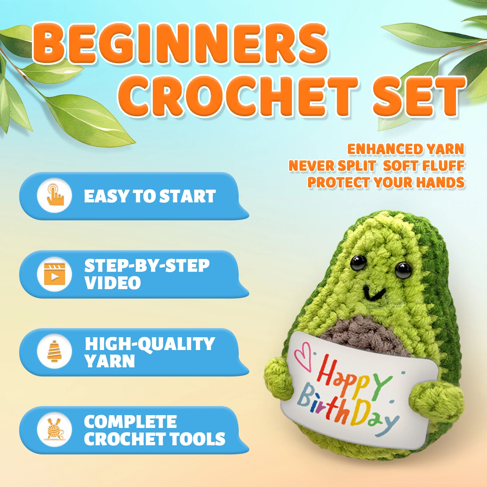 مجموعة أدوات كروشيه على شكل فاكهة تحمل علامة YAMAXIN للمبتدئين - مجموعة أدوات حرفية DIY مع مشروع فنون الحياكة والحرف اليدوية