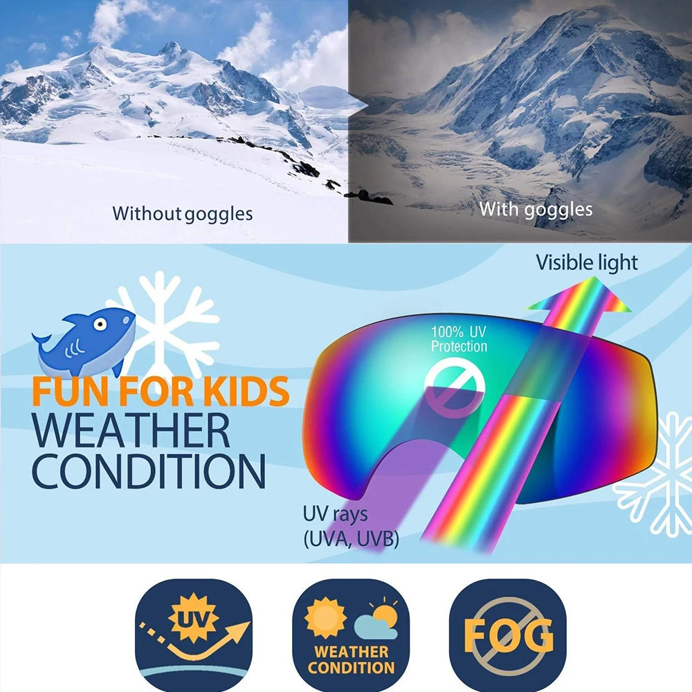 Gafas de esquí para niños de 4 a 14 años, antivaho, doble capa, UV400, gafas de nieve, deportes al aire libre, Snowboard de invierno, gafas de esquí para niños