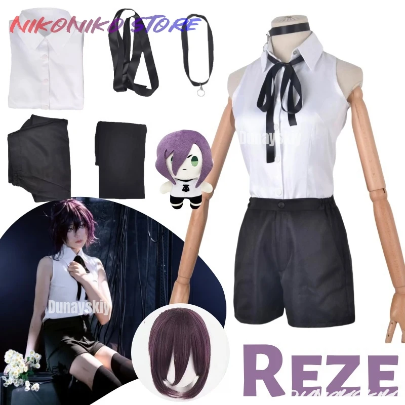 

Резе Косплей Костюм Бензопила Мужские наряды Синий костюм Рубашка Галстук Короткое кольцо на шею Женская аниме Униформа Хэллоуин Костюм Реквизит