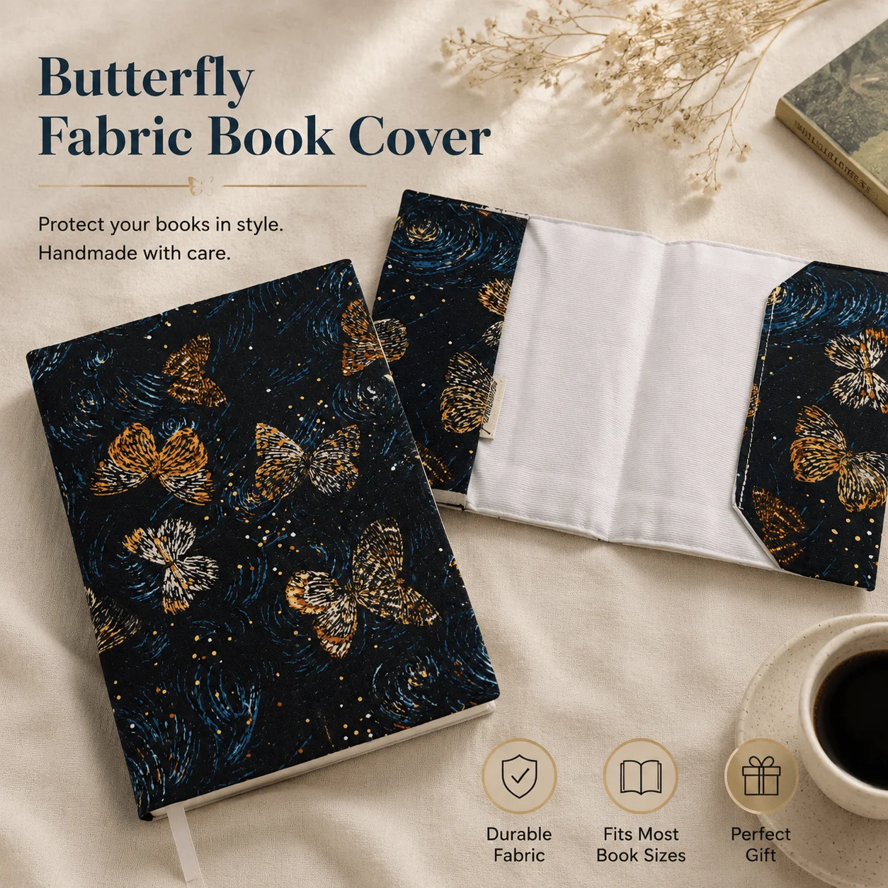 

Starry Night Butterfly Pattern Book Cover A5 A6 Durable Cloth Book Sleeve Vintage Art Book Protector Notebook Stationery Gift
