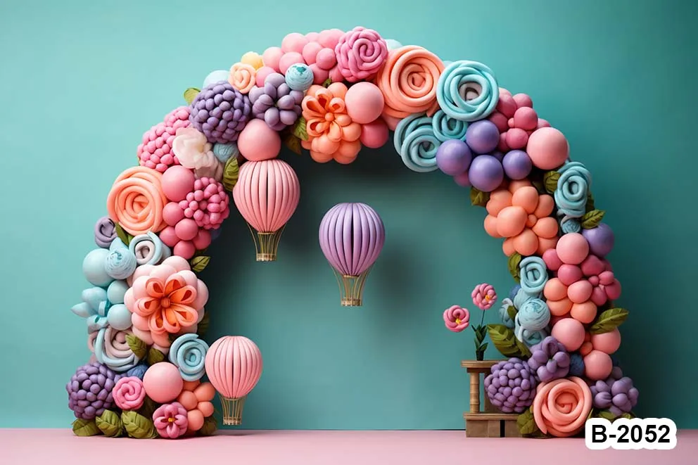 Colorful 3d Arched Shape Floral Balloons Backdrops Cake Smash Birthday Wedding Newborn Baby Portrait Backgrounds Photozone Props
