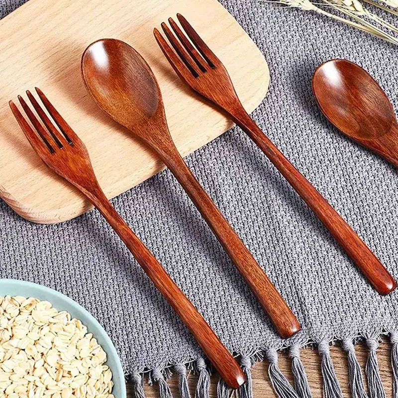 Set di forchette per cucchiai in legno da 16 pezzi con cucchiai di legno e forchette in legno Set di utensili in legno giapponese riutilizzabili fatti a mano