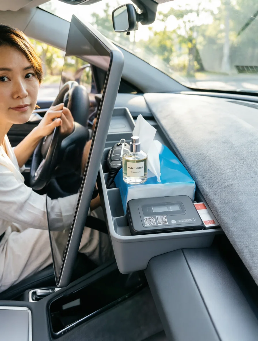Dashboard Storage Organizer Tray for Model 3 Highland 2024 Model Y 2025 Interior Hidden Storage Box Screen Back Holder Glasses T