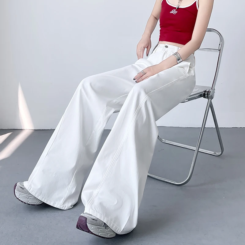 KSTUN 여성용 흰색 청바지 넓은 다리 헐렁한 바지 루즈 피트 2025 봄 새로운 드래그 바지 여성 의류 캐주얼 롱 청바지 Gilrs