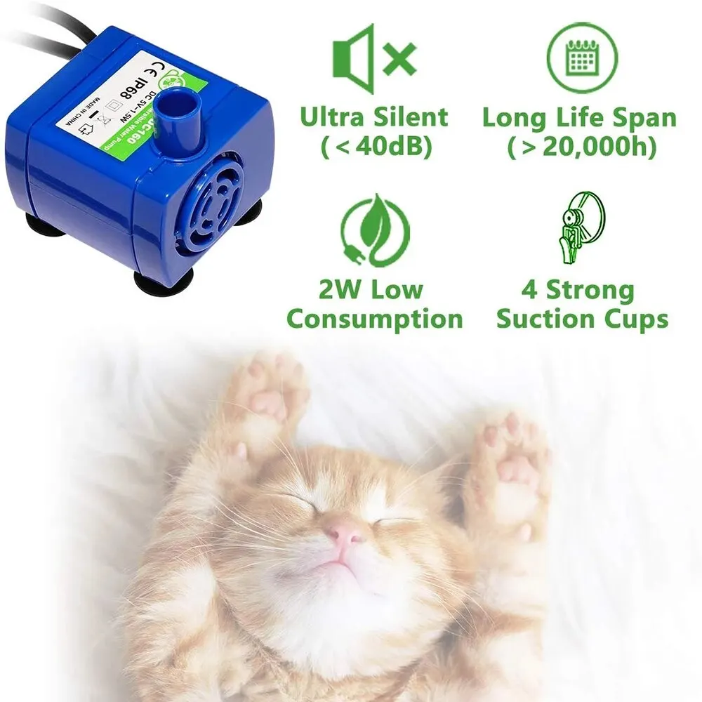 Pompe à eau avec lumière LED pour animaux de compagnie, fontaine à eau pour chat, moteur de remplacement, distributeur de fleurs, bol à boire, accessoires pour animaux de compagnie