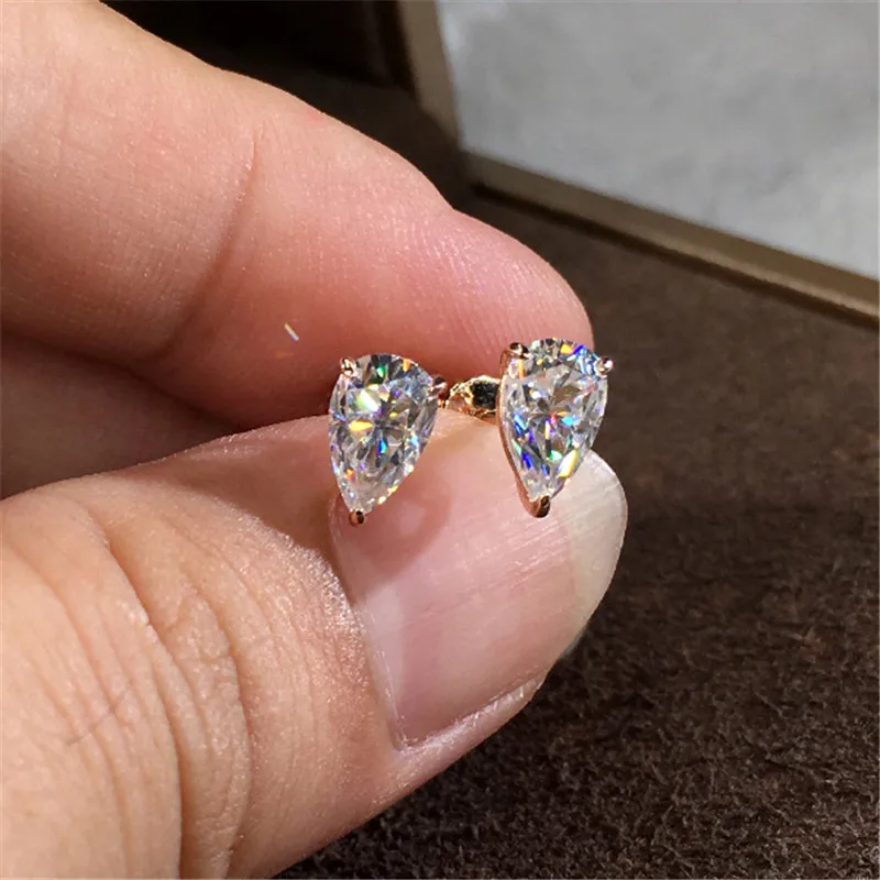 Cute Female White Zircon Stone Stud Earrings Vintage Gold Silver Color Wedding Jewelry For Women