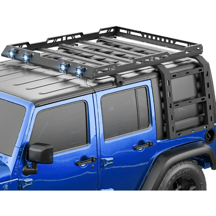 

Для JK JKU Жесткий верхний багажник на крышу Грузовая корзина со светодиодной подсветкой лестницы для 20072018 Jeep Wrangler JK JKU 4-дверный жесткий верх Прочный