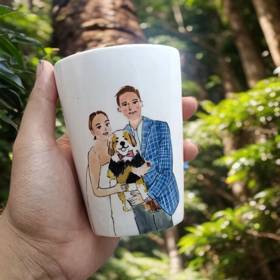 Custom Hand-Painted Ceramic Mug with Family Portrait,Personalized Memorial Keepsake,Unique Wedding, Birthday，Valentine's Gift