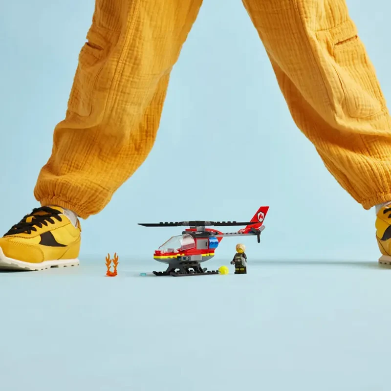 City Fire Station Ladder Truck Helicopter Car Rescue Boat Firefighter Figure Aircraft Model Moc Building Blocks Toy for Boy Gift