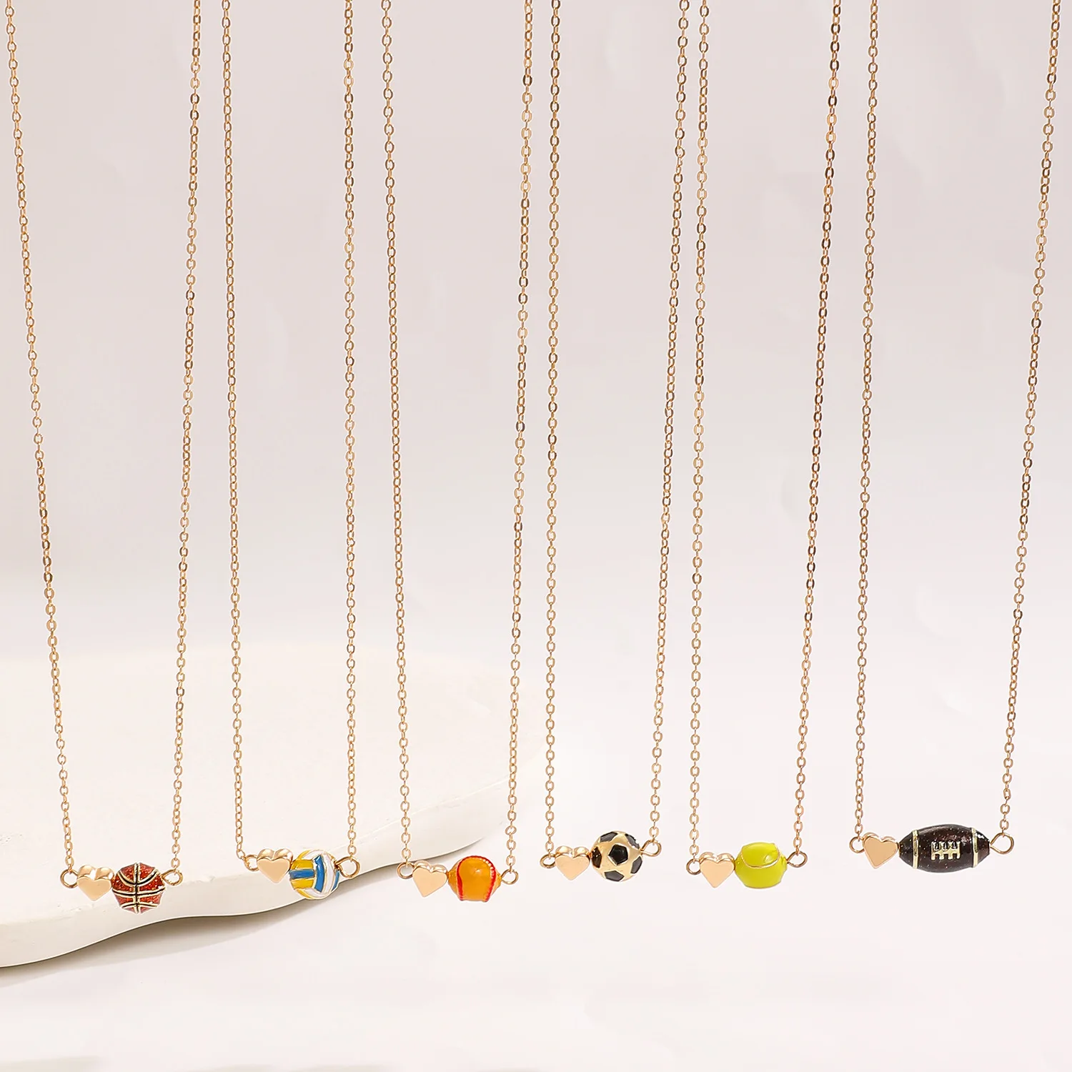 Creative Ball Pendant Necklace For Sport Lover Fashion Football Basketball Rugby Volleyball Tennis Charms Chain Daily Jewelry