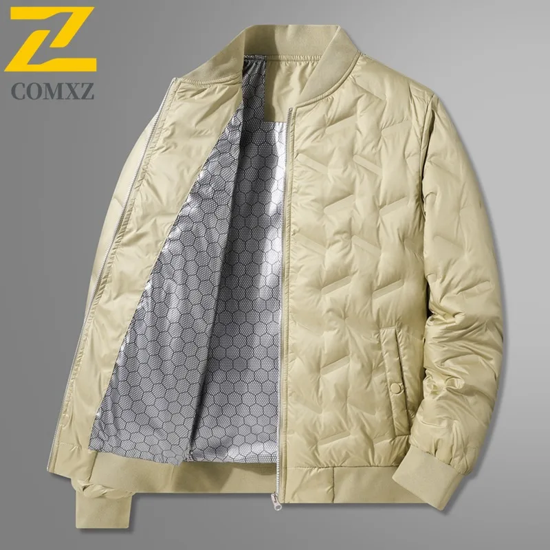 COMXZ-Chaqueta de plumón informal para hombre, Parka cálida y gruesa con cuello de béisbol para ciclismo al aire libre, abrigo de invierno cómodo de estilo coreano
