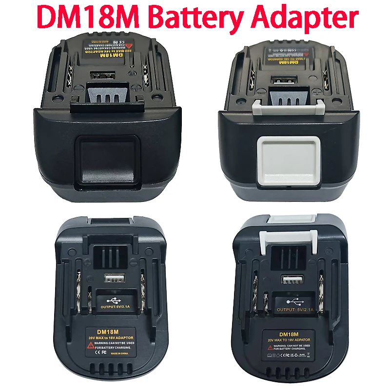 

Convert To for Makita 18V Li-Ion Battery DM18M Battery Adapter with USB Charging Socket for Dewalt 20V for Milwaukee 18V Battery