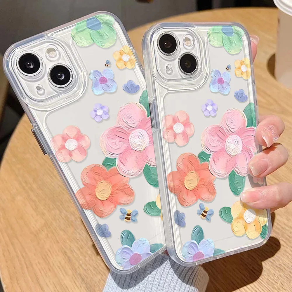 Pastel Floral Clear Case For iPhone 17 13 11 12 14 16 15 Pro Max XS XR X 7 8 Plus SE 17Air Flower Silicone Shockproof Soft Cover view 5