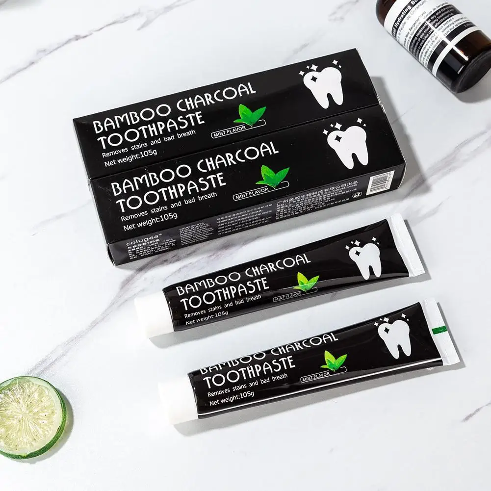 2X Bamboo Charcoal Black dentifricio guscio di cocco carbone attivo nero Bright White Gum Protection dentifricio al carbone di bambù