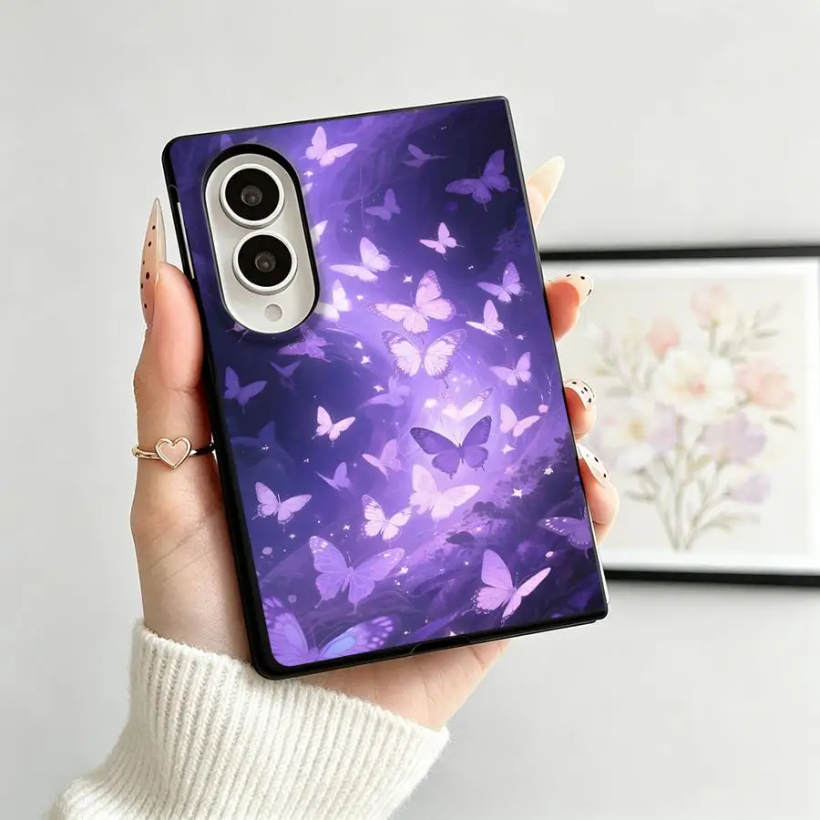 Case for Samsung Galaxy Z Fold 8 Z Fold8 Wide ZFold8 ZFold Wide Luxury Phone Cover Purple Butterflies Art