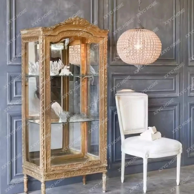 

solid wood furnituregold bookcase small apartment type old glass cabinet