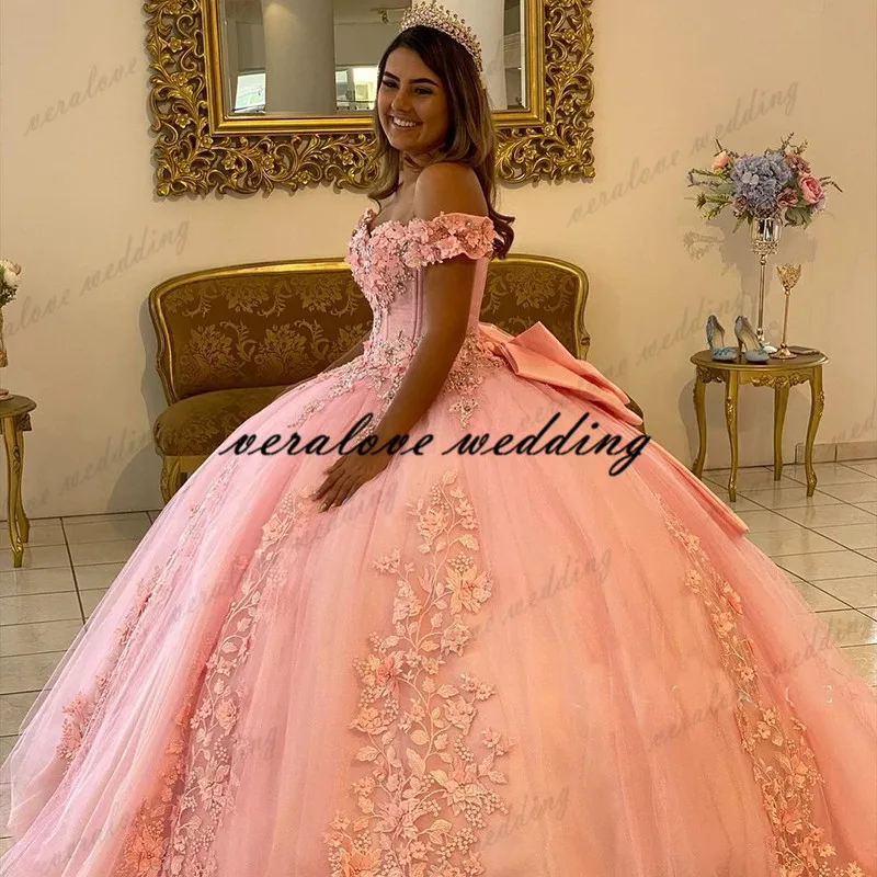 Robes de Quinceanera roses personnalisées, robe de Rh, robe bouffante à fleurs roses 3D, robe Sweet 16, fête de célébrité, quelle que soit la remise des diplômes