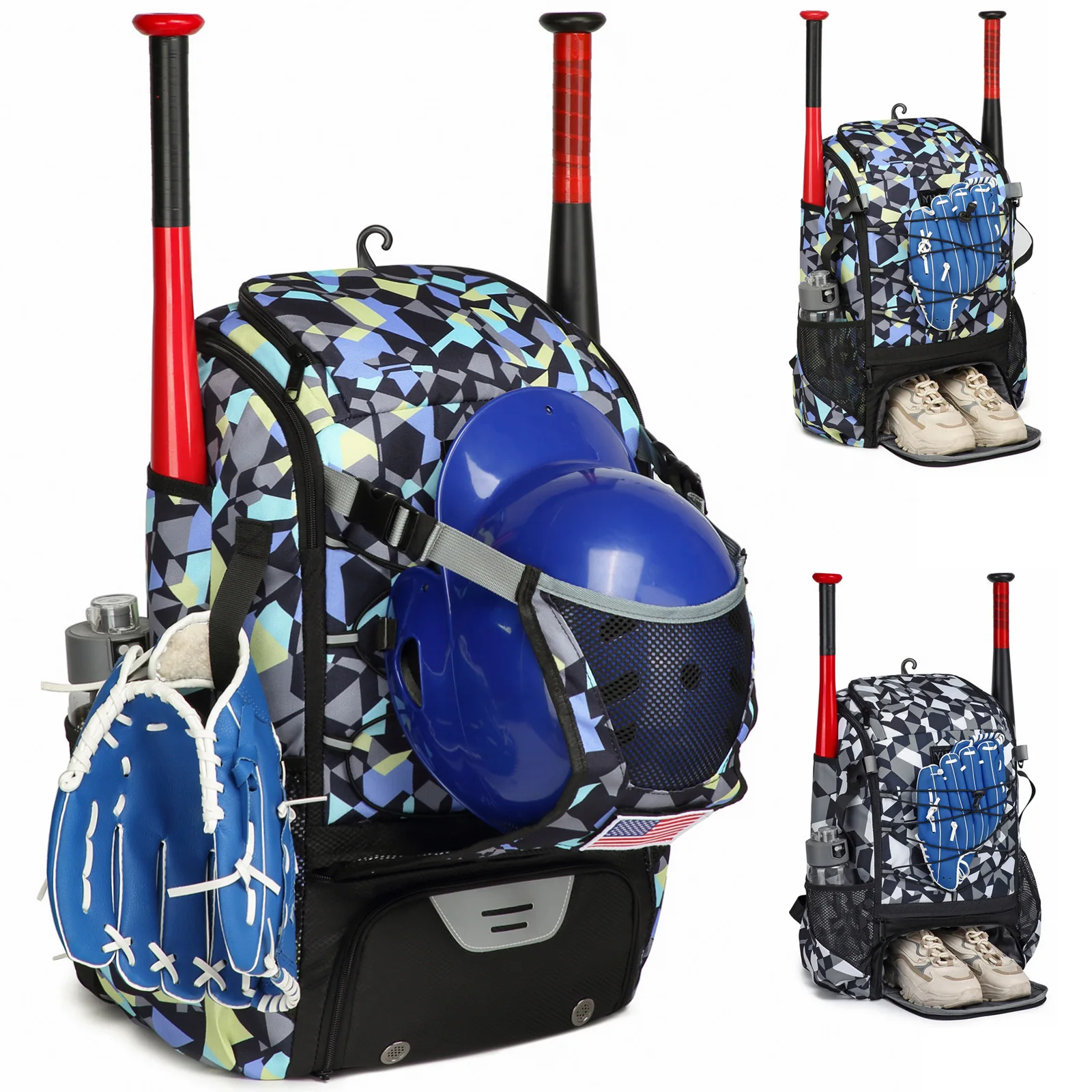 

Baseball Backpack with Shoe Compartment Multi-functional Large Capacity Travel Backpack Printed Color Matching Sports Backpack