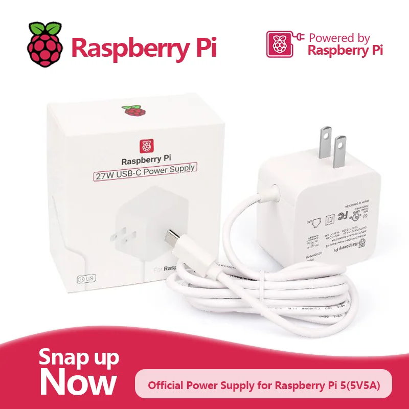 

Официальный блок питания Raspberry Pi 5 27 Вт, адаптер USB-C, 5,1 В, 5 А, со стандартной поддержкой PD