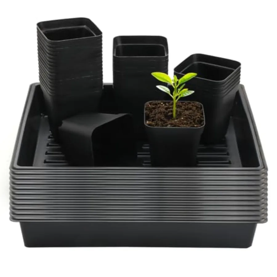 4 inch 10CM square nursery pots for seed starting, durable black plastic, stackable design with drainage holes, ideal for germi