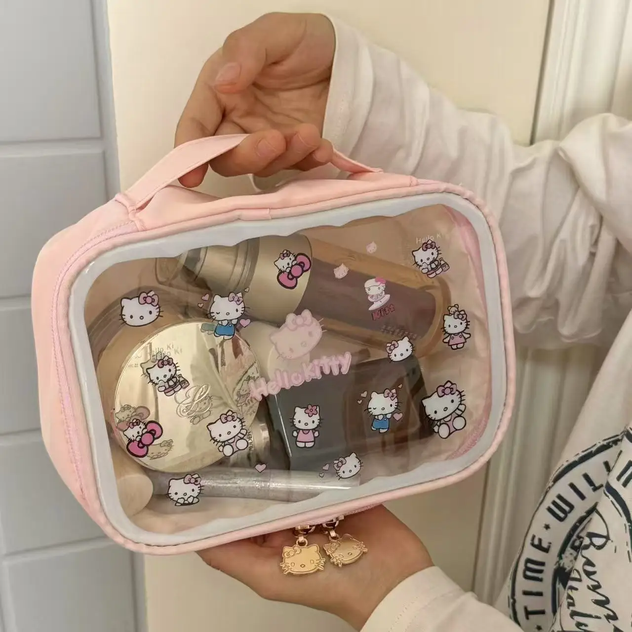 Sanrio kitty cat transparent pvc handbag high-value portable versatile printed handbag large capacity lightweight shopping bag