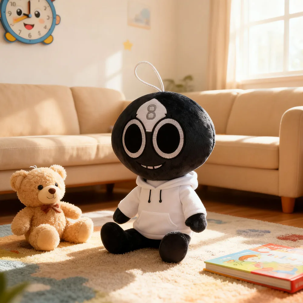 دمية كرتونية من القطيفة رقم 8، لعبة محشوة باللونين الأبيض والأسود مع عيون كبيرة، لعبة أطفال قطيفة ناعمة وتمثال قابل للجمع