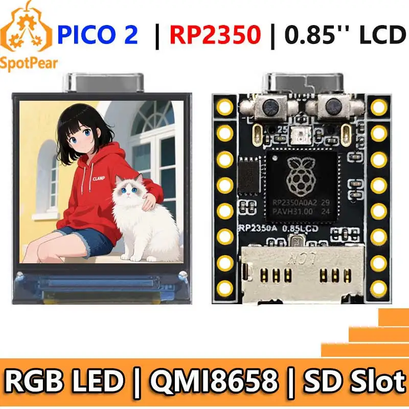 Raspberry Pi Pico 2 RP2350 0.85inch LCD Display mini Development Board 0.85 inch Screen RGB LED/SD Slot /QMI8658 Gyroscope Senso