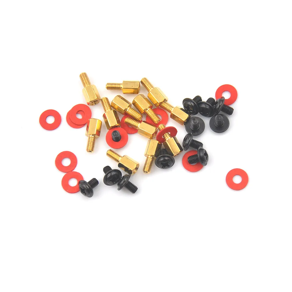 36pcs( 12x Screw+12x Motherboard Riser +12x Washer) 6.5mm 6-32-M3 Computer Golden Motherboard Riser+Silver Screws + Red Washers