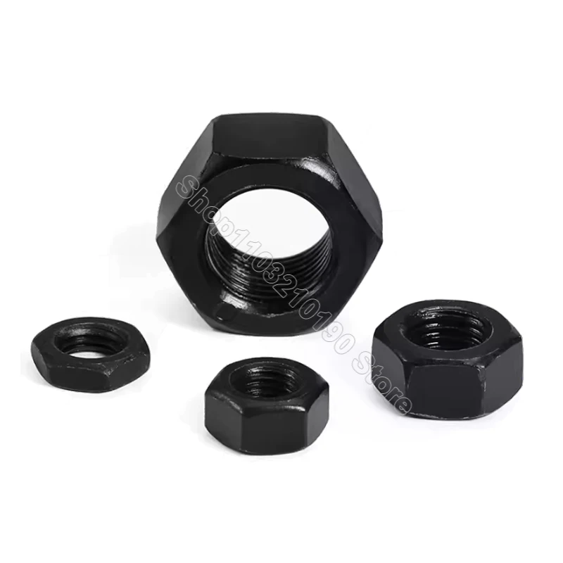 2-10Pcs Black Fine Thread Hex Hexagon Nut M8 M10 M12 M14 M16 M18 M20 Grade 8.8 High Strength Carbon Steel Nut Pitch 1/1.25/1.5mm