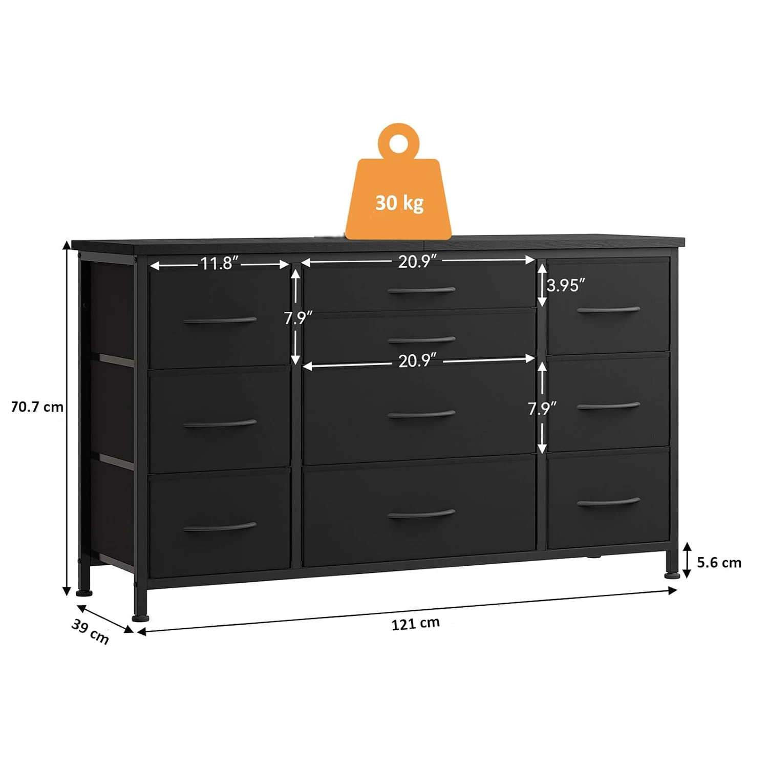 TV-Ständer Kommode für Schlafzimmer mit Ladestation 10 Stoffschubladen Rustikaler TV-Ständer Medienkonsole für Fernseher bis zu 55 Zoll – Detail 12