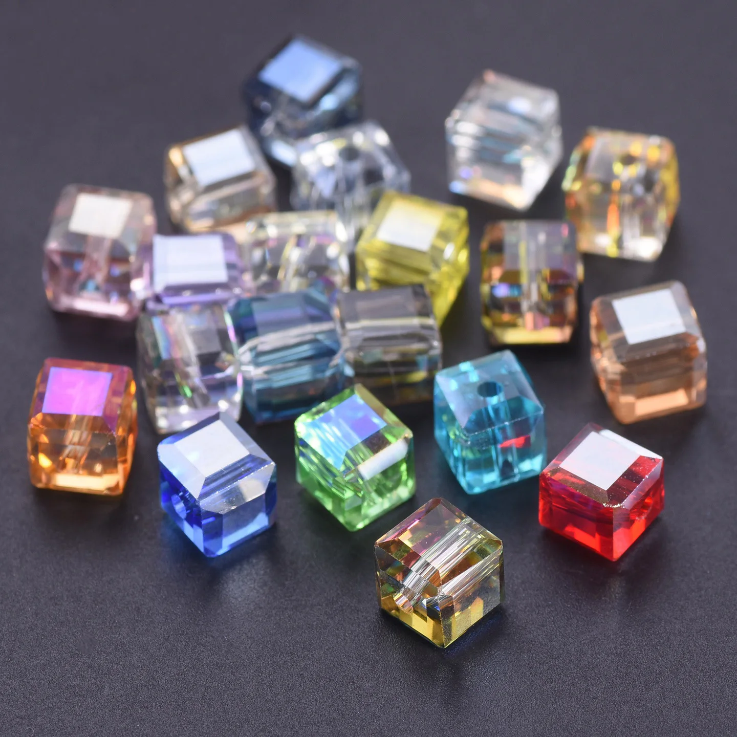 Cube Shape Glossy Colorful Faceted Crystal Glass Loose Beads 20PCS 7mm For DIY Jewelry Beading Supplies