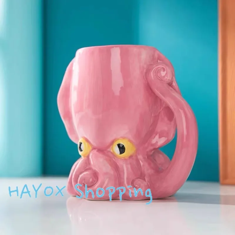 Funny Pink Octopus Ceramic Coffee Mug with Tentacle Handle Handcrafted Novelty 3D Coffee Cups Unique Birthday Gift for Friends