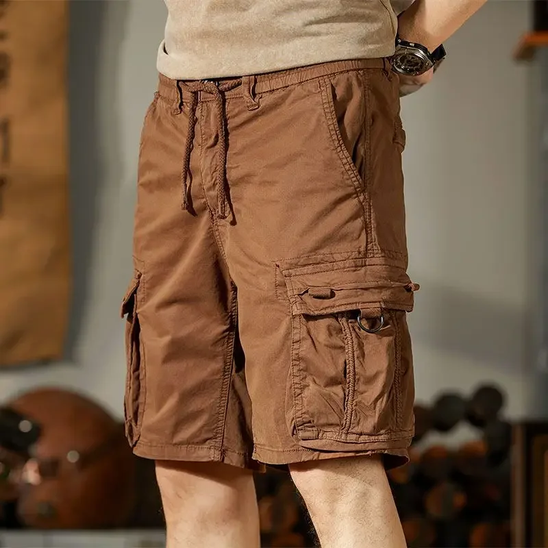 

Однотонные мешковатые шорты с эластичной резинкой на талии и карманами, свободные широкие мужские шорты-карго, мужские короткие брюки Hevy Whate Y2k, новинка в одежде, удобная