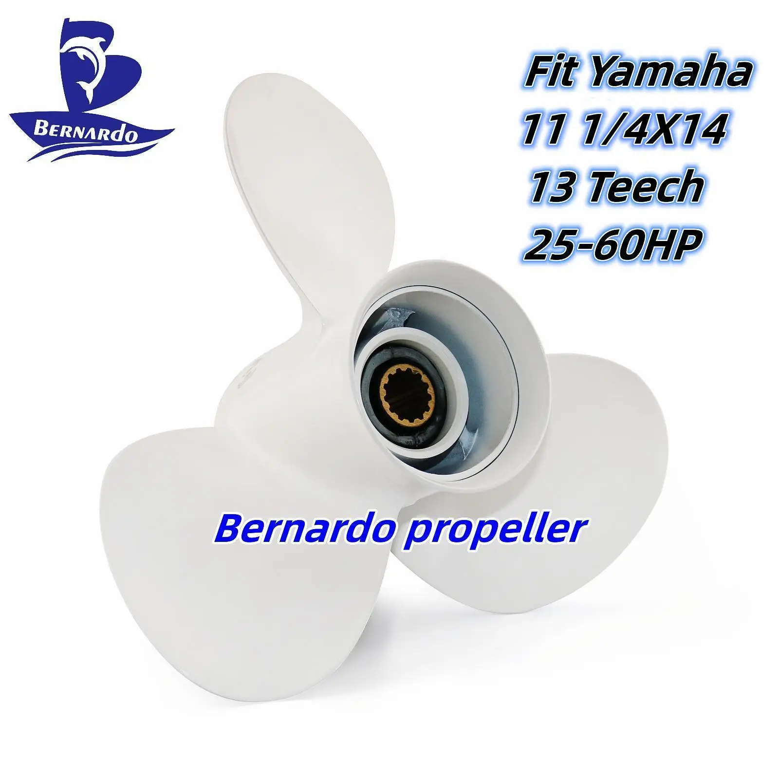 Bernardo Boat Propeller 11 1/4X14 Fit Yamaha Outboard Engines 25 30 40 48 50 55 60 HP Aluminum Screw 3 Blades 13 Tooth Spline