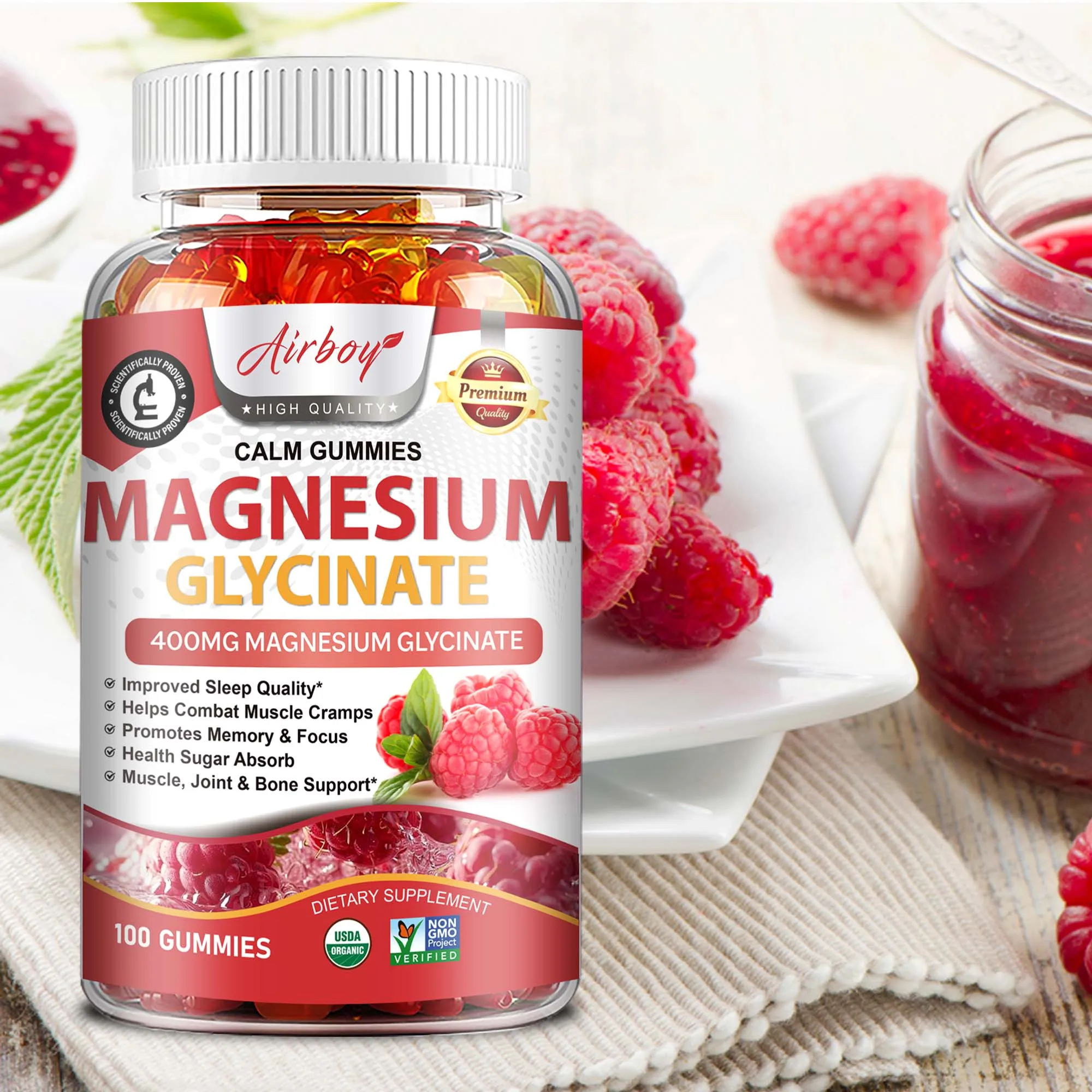 

Magnesium Glycinate Gummies - Brain Health, Improve Sleep Quality, Support Memory, Concentration & Muscle Spasms