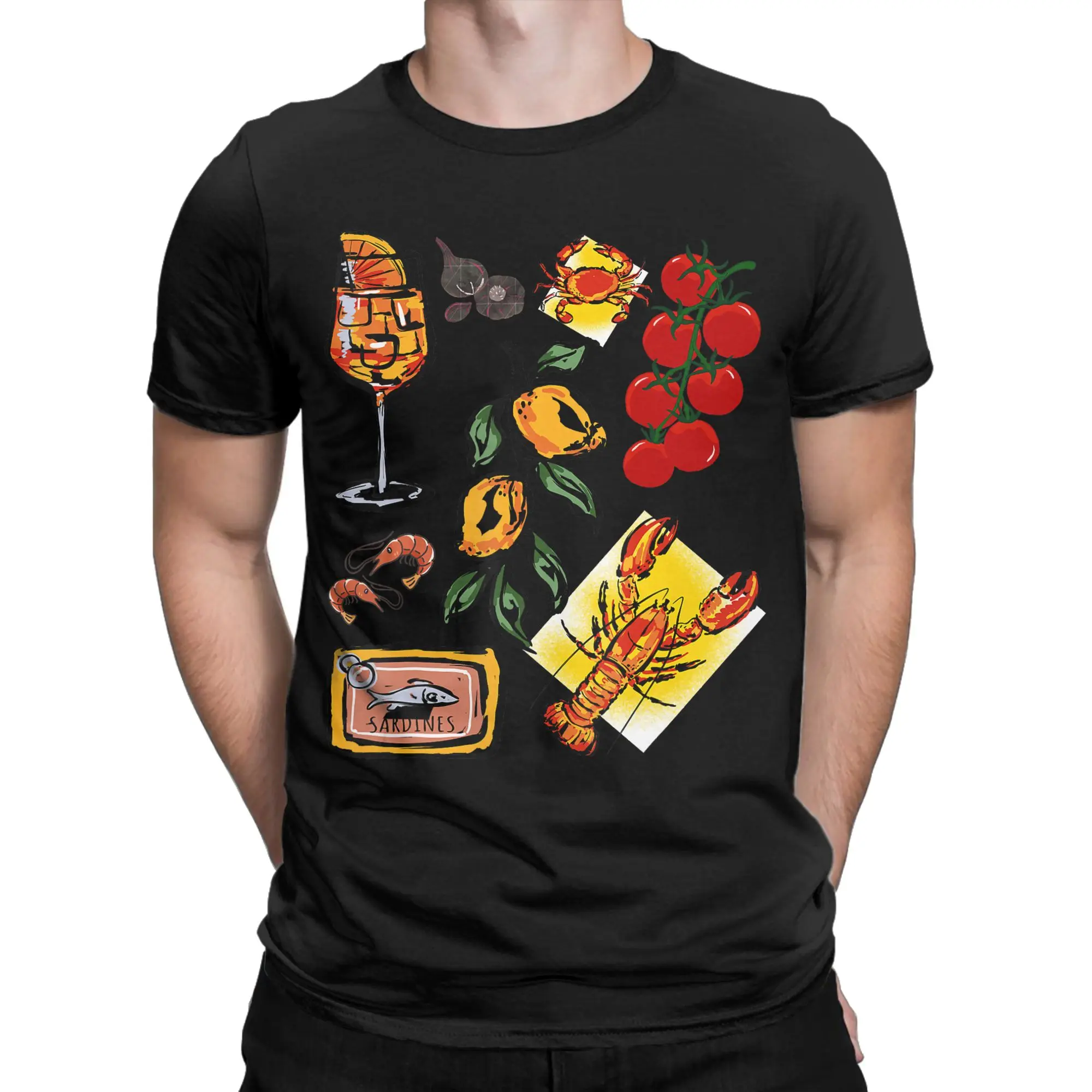 Camisetas de manga corta con estampado de mariscos Bon Appetit, estilo vintage mediterráneo, para amantes de la gastronomía, camisetas de verano de gran tamaño