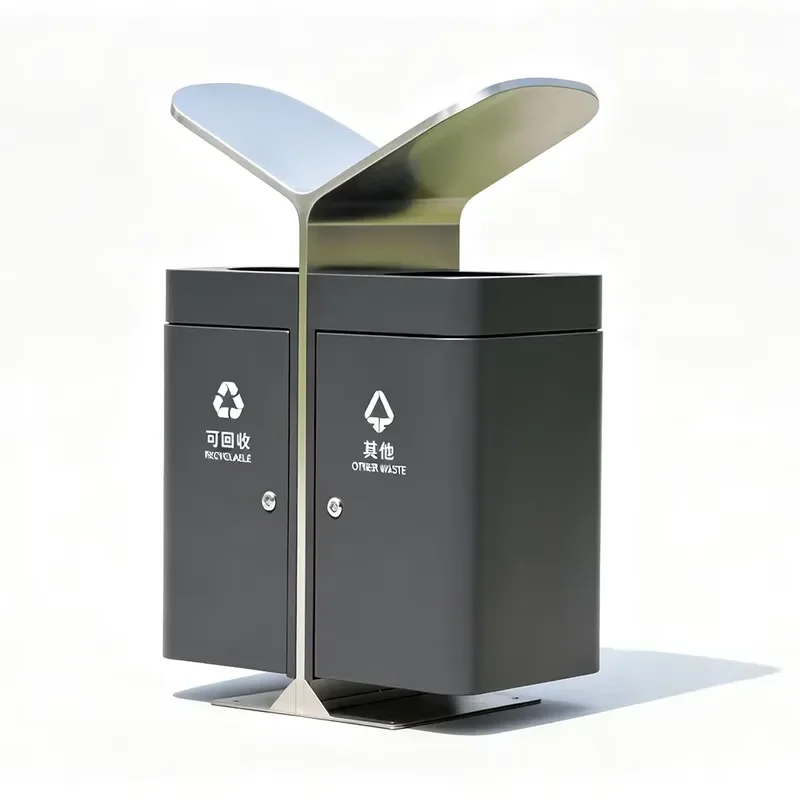 Large Galvanized Steel Trash Can Outdoor Double Layer Metal Recycling Bin Durable Vertical Street Park Waste Container Modern