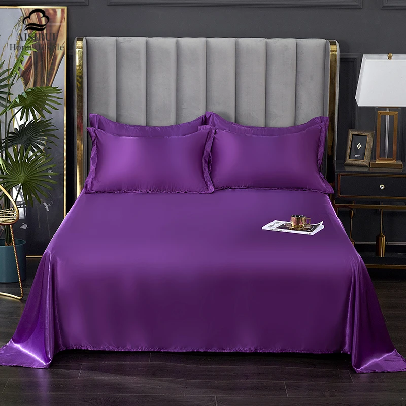 Home Textile Super Soft Satin Silk Flat Bed Sheet Pure Imitation Bedding Sheet Bed Set Single Twin Full Queen King Pillowcases