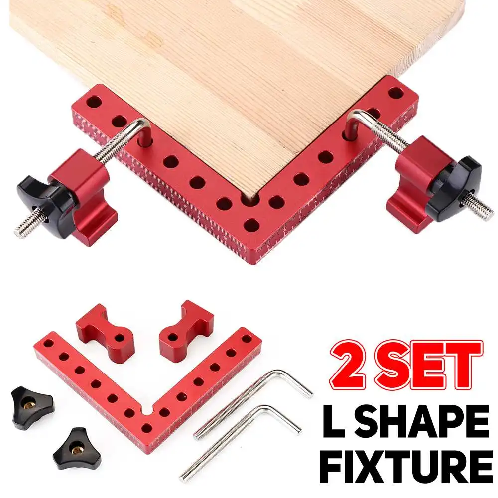 

90 Degrees L-Shaped Auxiliary Fixture Woodworking Aluminum Square Right Angle Clamping Positioning Panel Fixing Clips Tools