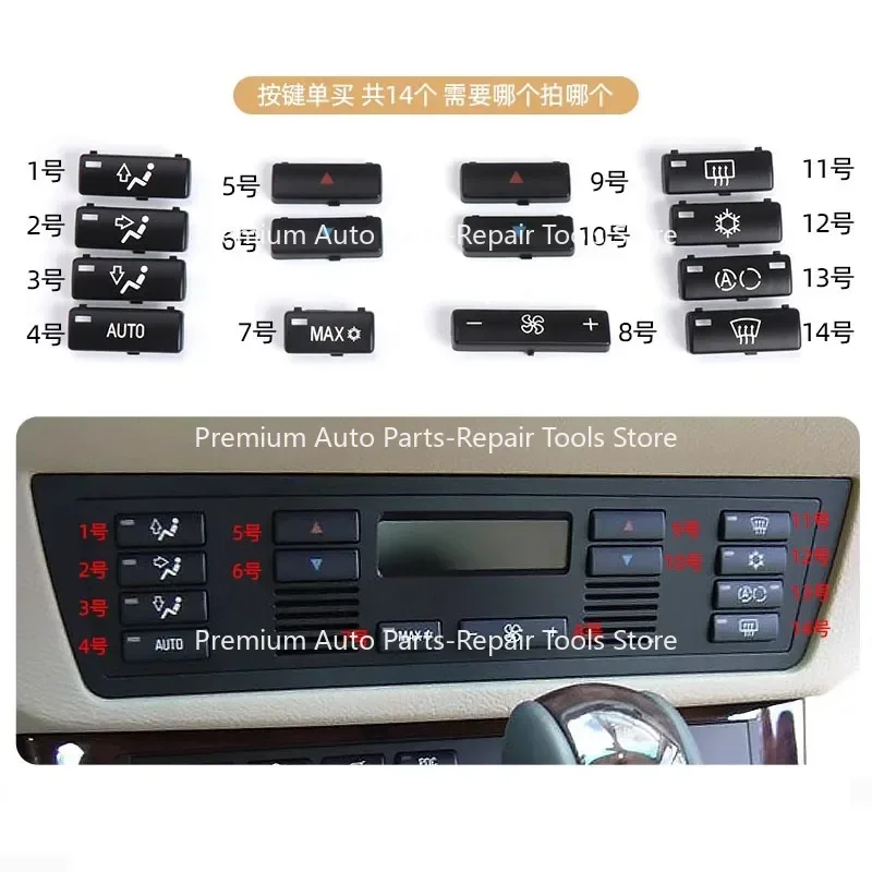 Suitable for BMW E39 E53 Car Center Console Climate A/C Control Panel Switch Buttons Cover Caps Key Replacement