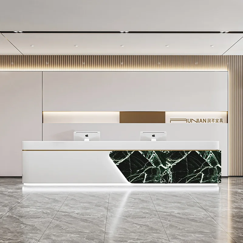 Customized.Commercial Modern Travertine Reception Table Office Furniture Rectangle Shape Wood Front Reception Desk Counter