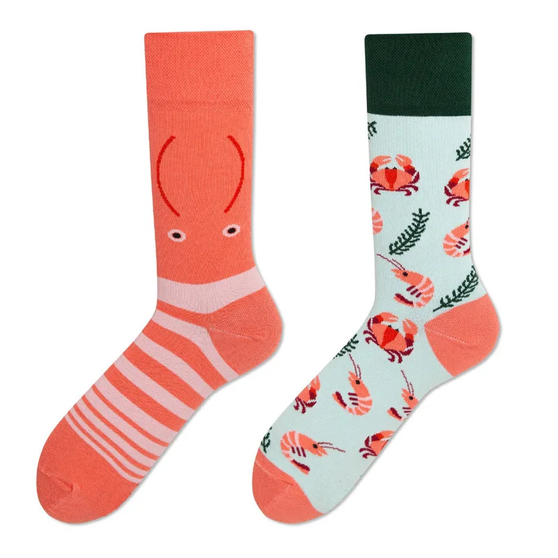 1 Pairs Asymmetric Trendy Socks Cartoon Jacquard Medium Tube Cotton Socks Kawaii Animal Woman Man Adult Socks