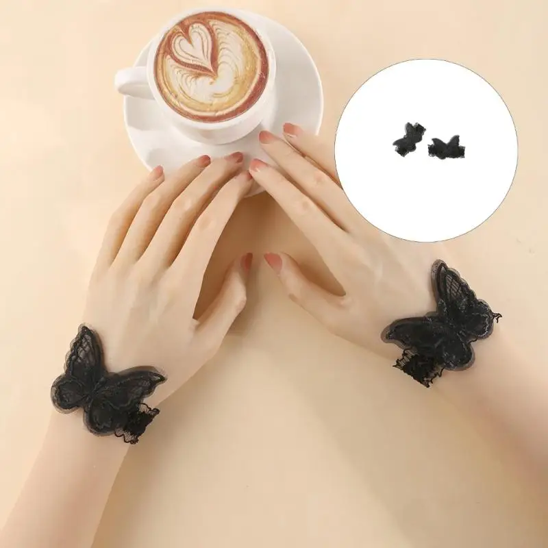 Stylish Butterfly Floral Wrist Cuffs Lace Pattern Detail Nails Photography Accessories Lightweight Fabric 6XDA