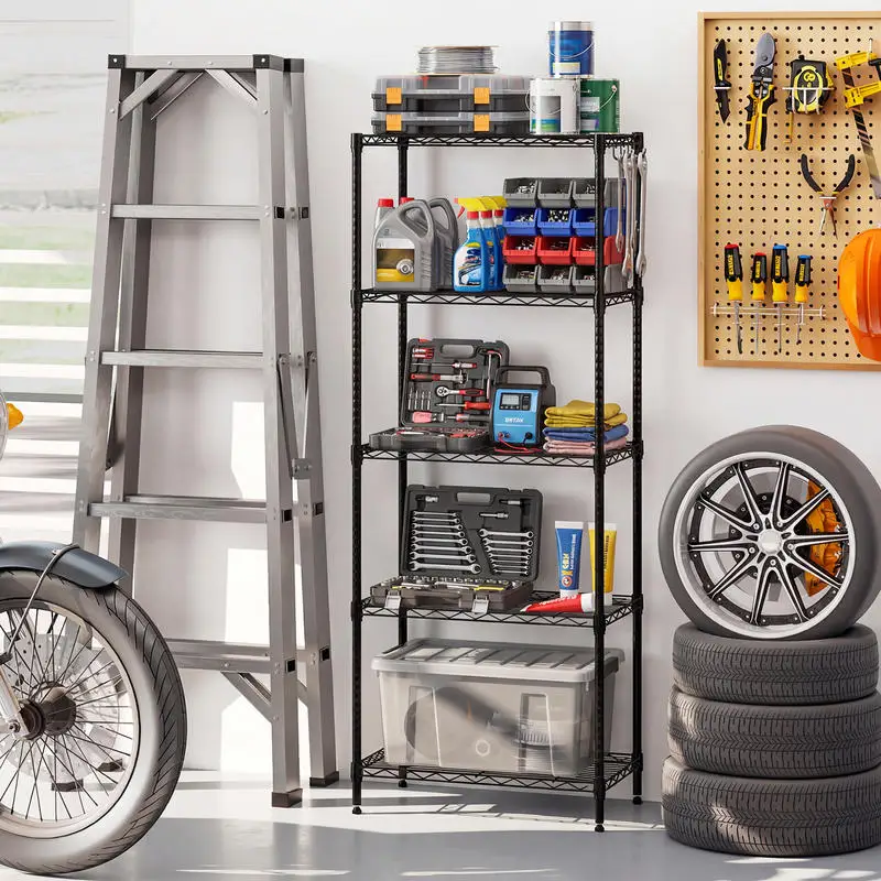 

5-Tier Metal Storage Shelving Unit with V-Shaped Wire Rack and 750 LBS Capacity-Black