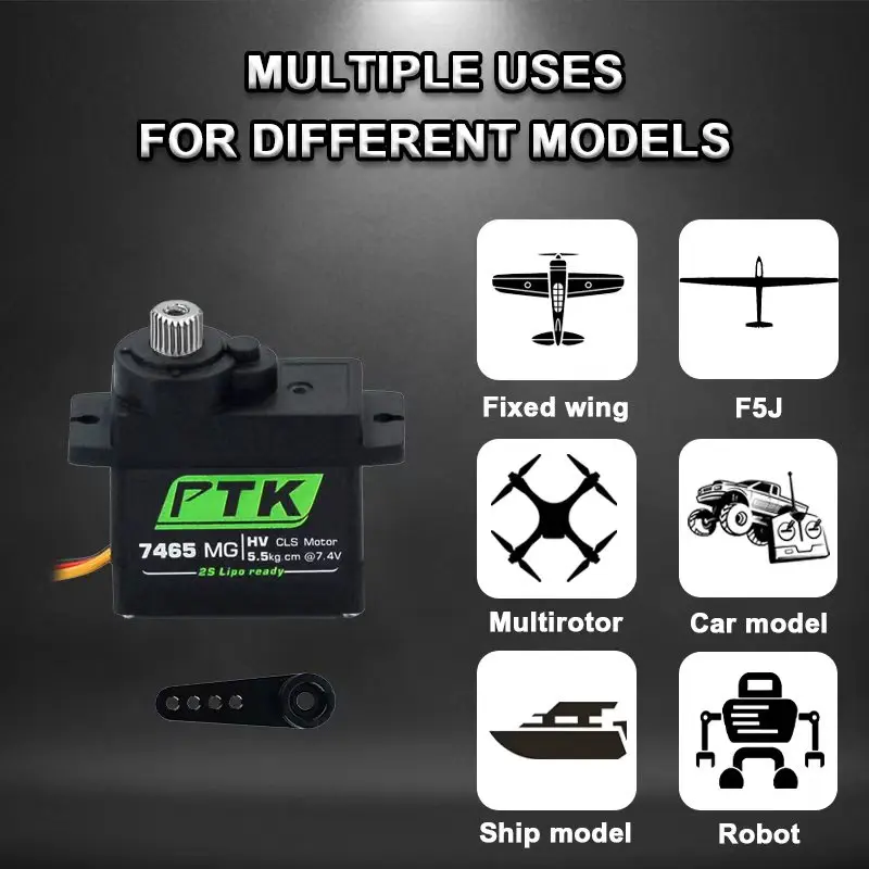 PTK 7465W MG servo étanche engrenage métallique 9g micro servo 5mm 180 °   modèle d'avion robot servo numérique à voilure fixe