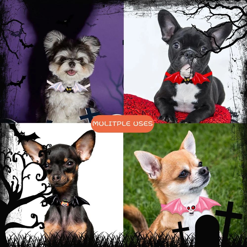 10PCS Halloween Series Pet Bowtie Bat Wings Skull Pumpkin Pet Dog Bow Tie Pets Collar Holiday Party Bulk Pet Accessories