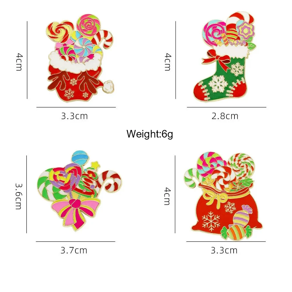 New Christmas cute cartoon metal badge Pin walking stick socks candies brooch Christmas festival gift Clothing Bag Accessories
