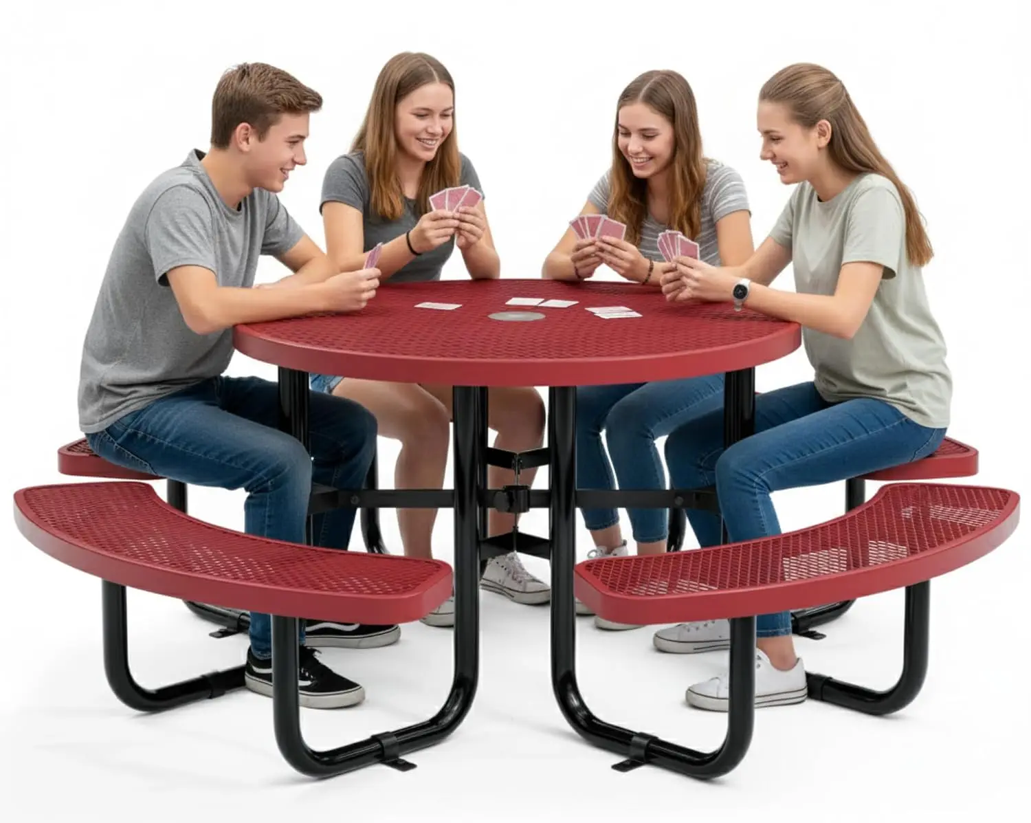 Commercial Metal Picnic Table (Red, 46in, Round, Expanded Steel)