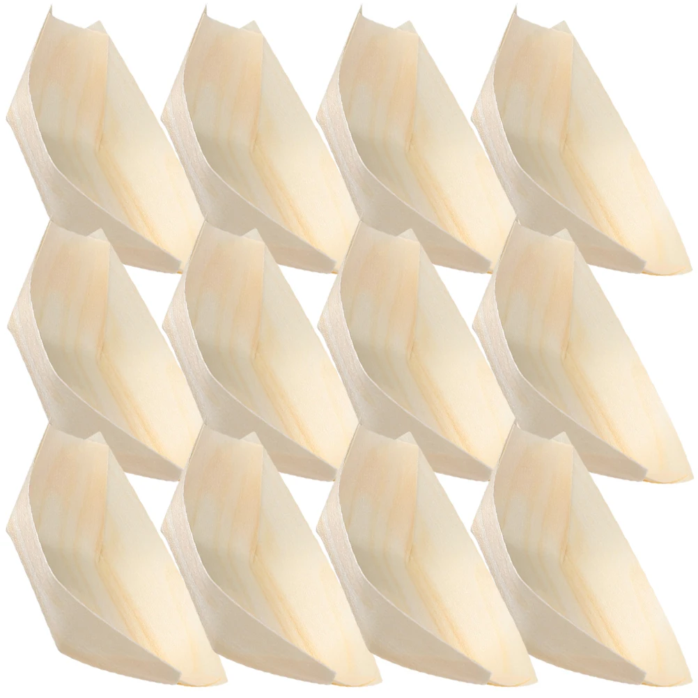 

300 Pcs Disposable Sushi Boat Plates Snack Tray Food Containers Wooden Kayak Dishes 8 5x6 0cm Serving Bowls Catering Events