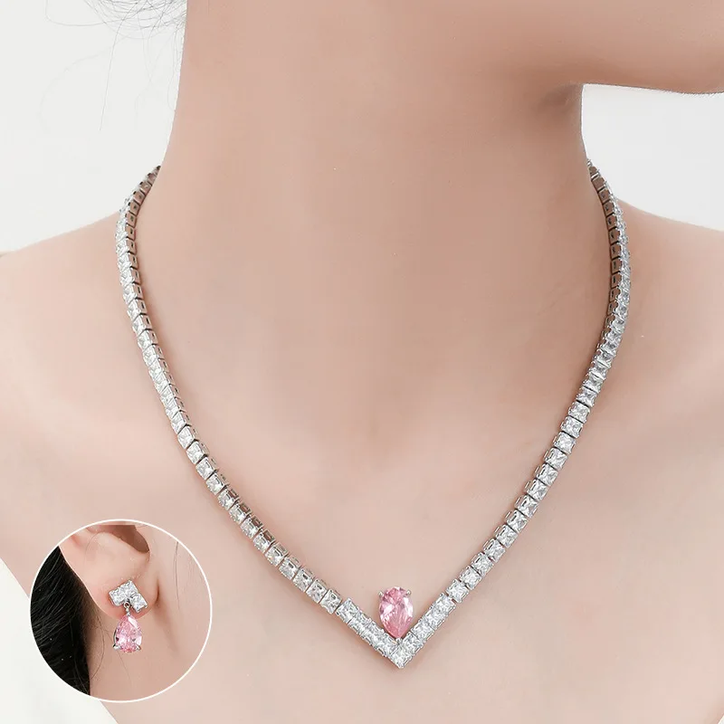 

Fashion Translucent Women's Set Must-have Hundred Drops Necklace Earrings Set Bridal Wedding Party Commuter Accessories M-50